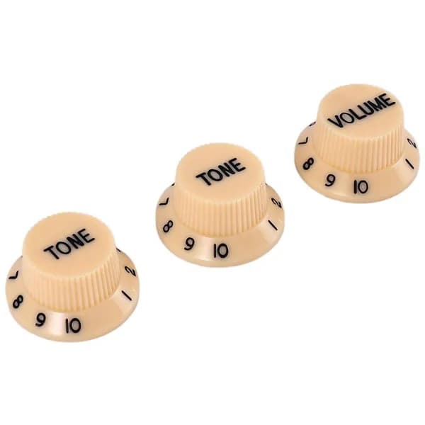 Ручки управления гитары Fender Strat, кремовые "тёмно-синяя маркировка", 1 Volume & 2 Tone. / пластик, винтажный стиль