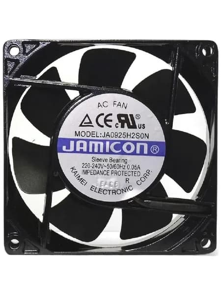 Вентилятор JA0925H2S0N-T(JA0925H2S010N-T-R) JAMICON 220В, 92х92х25 мм, подшипник скольжения, разъем на корпусе (клемма)