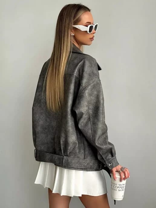 Косуха кожаная куртка oversize демисезонная