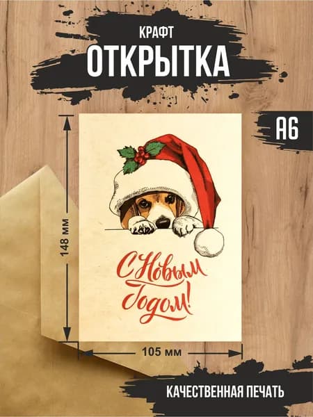Крафт открытка "С Новым годом. Собачка" с конвертом