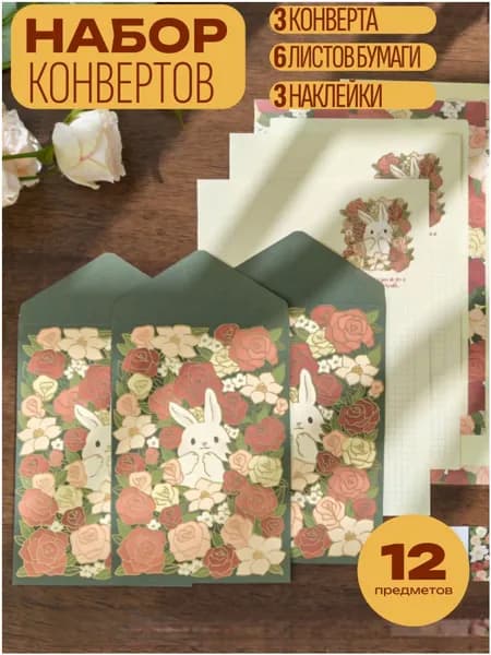 Конверты бумажные и бумага для писем, 12 предметов.-.
