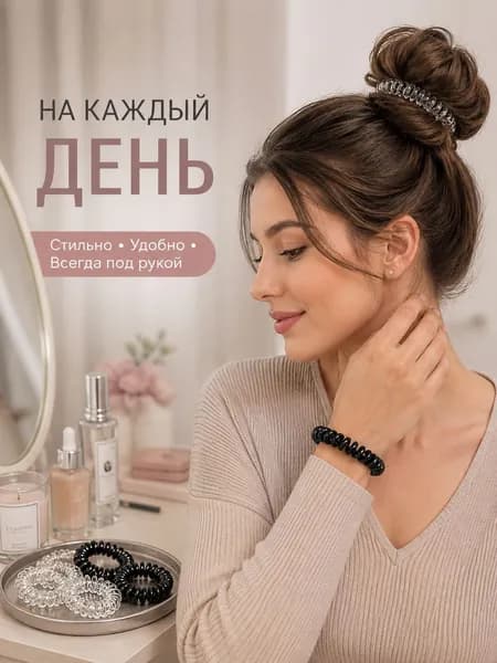 Набор спиральных резинок для волос, пружинки для хвоста и пучка, прозрачные и черные