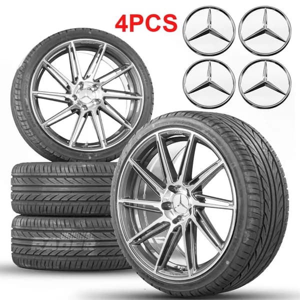 Хромированные колпачки для дисков Mercedes-Benz, 75 мм, серебристые