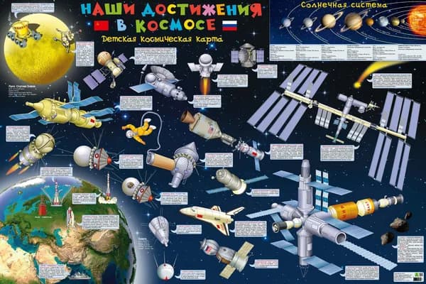Наши достижения в космосе.Детская космическая карта. 90х60 см.