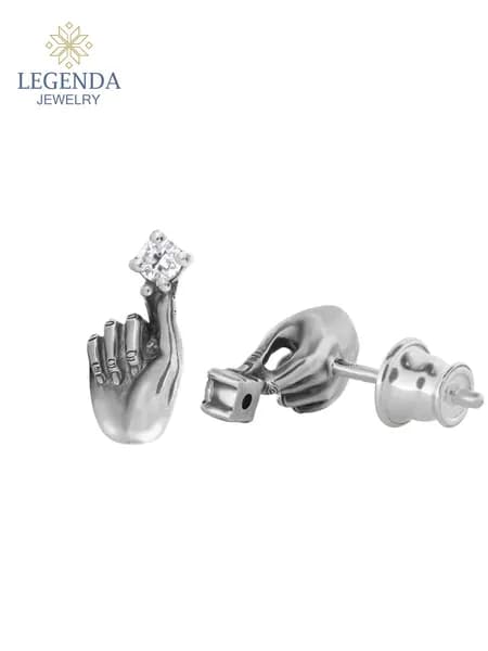 Legenda jewelry Серьги ювелирные Пусеты Серебро черненое 925 пробы