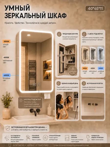 Тумба для ванной,, 40х11х65 см