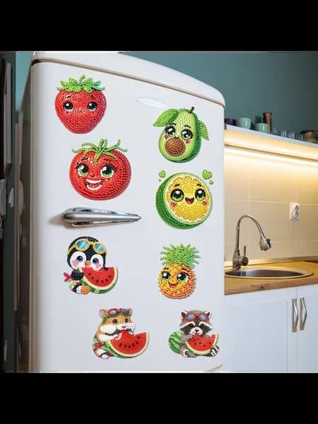 12шт 2D плоских diy алмазных наклеек для холодильника (фрукт