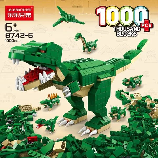 Конструктор детской техники и динозавров 1000 деталей 6-в-1, green