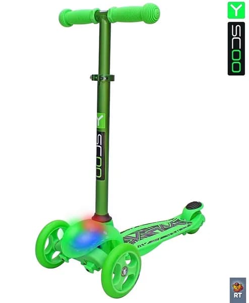 Самокат 3-х кол. Y-SCOO RT TRIO DIAMOND 120 Kaleidoscope светящаяся платформа green