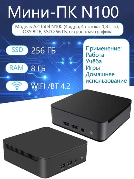 Мини-ПКHDD 256 ГБ, Windows 11 Pro), черный матовый