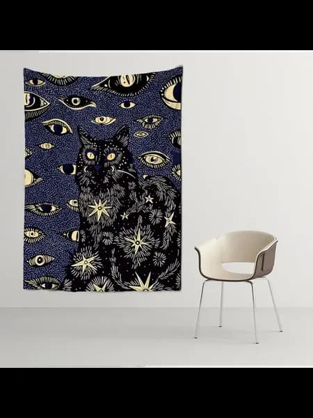 Гобелен 95x70см с черной кошкой и