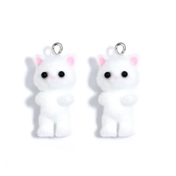 Подвеска кот, смоляные флокированные шармы, 3D пушистые аксессуары для DIY серег, кулонов и брелков