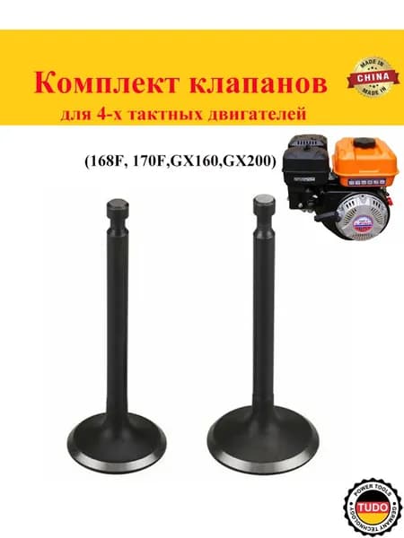 Комплект клапанов (1-впускной,2-выпускной) для 4-х тактных двигателей(168F, 170F,GX160,GX200)