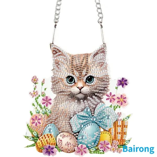 DIY-набор для выкладывания стразами подвеска Пасхальное яйцо с котёнком , 15 см, одностороннее нанесение