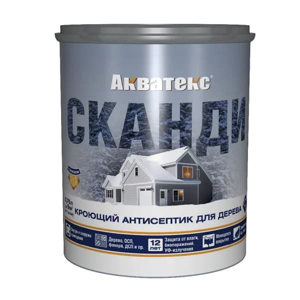 Антисептик пропитка для дерева от влаги и гниения Акватекс Сканди, кроющий, полуматовый, 0,75 л, графит