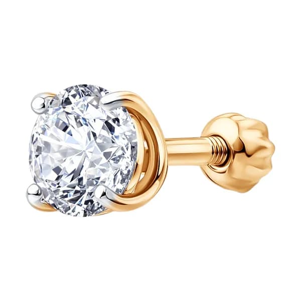 Одиночная серьга из золота DIAMANT-ONLINE с фианитом 585 пробы