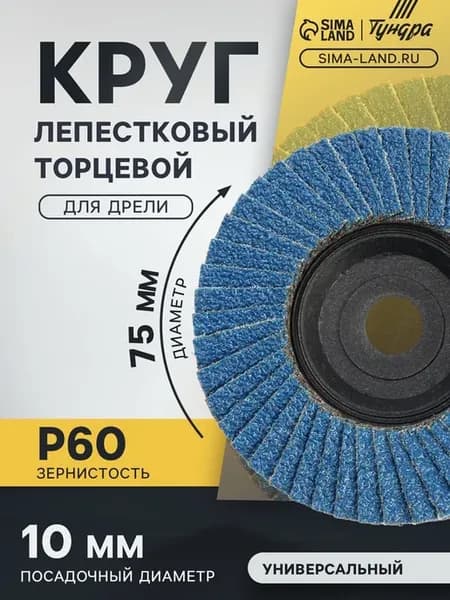 Круг лепестковый торцевой 75х10 мм Р60 для УШМ, 2 шт