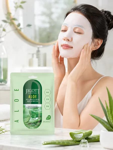 Маска для лица с экстрактом алоэ Jigott Aloe Real Ampoule Mask 27 мл, Ю. Корея