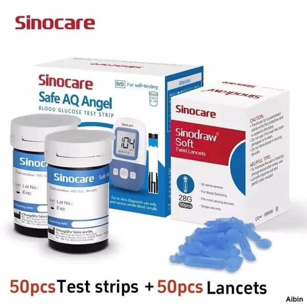 Подходит для анализатора Sinocare_Safe_AQ_Angel, 50 упаковок сахарной бумаги + 50 ланцетов, сертификация CE/FDAFF