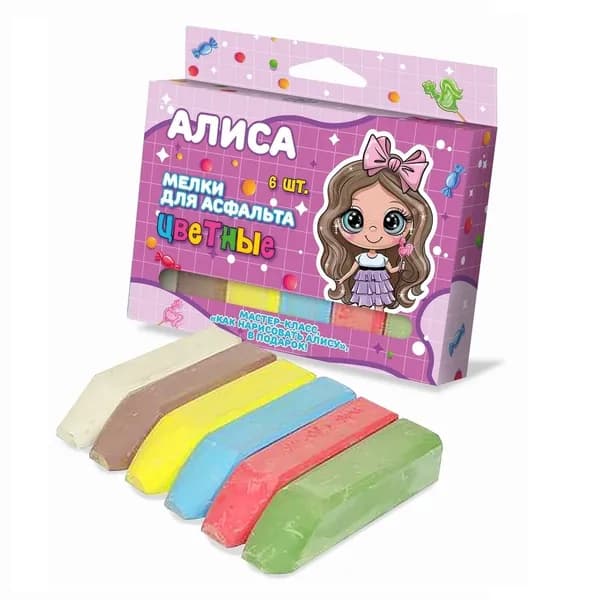 Набор цветных мелков ND Play "Алиса", для асфальта, 12,3х8,4х2,2 см, 6 шт (МСВ)
