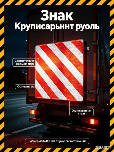Знак Крупногабаритный груз 400х400 мм, световозвращающая табличка на металлической основе (оцинковка) для перевозки негабарита, перевозка грузов по ПДД