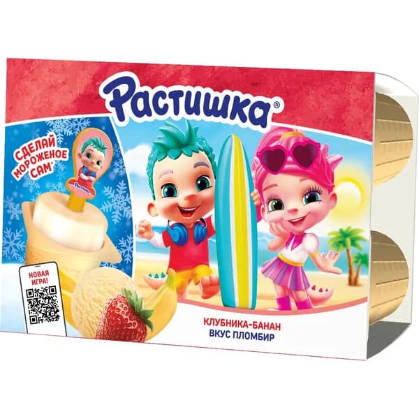 Творожок со вкусом клубники, банана и пломбира, 3,5%, 6 шт по 45 г, Растишка
