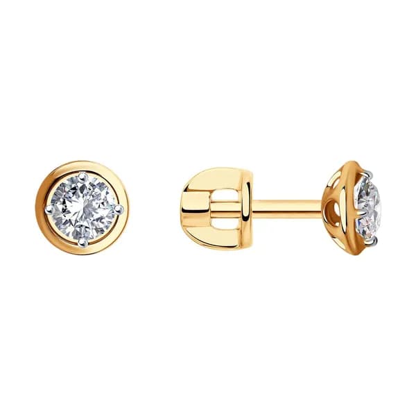 Золотые серьги DIAMANT-ONLINE с фианитом 585 пробы