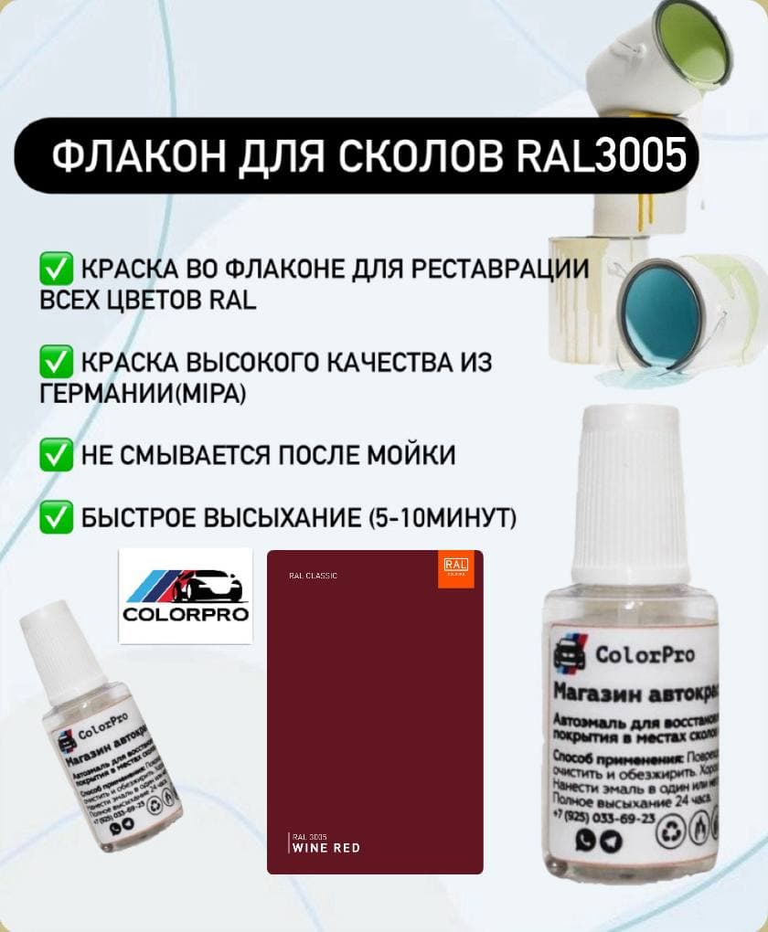 Краска для сколов во флаконе с кисточкой RAL 3005