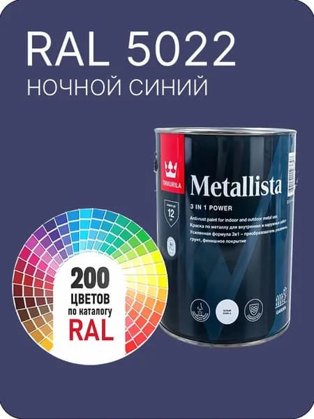 Краска по металлу Tikkurila Metallista ночной синий Ral 5022 0.8 л.
