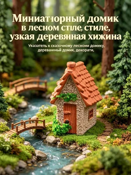 Маленький домик в лесу, сказочный деревенский домик из камня, миниатюрный декор для уюта, фигурка для дома.