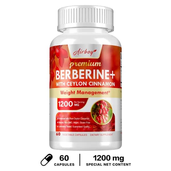 Биологически активная добавка Airboy Premium Berberine обычно используется для поддержания контроля уровня сахара в крови, здоровья сердечно-сосудистой системы и функционирования иммунной системы.