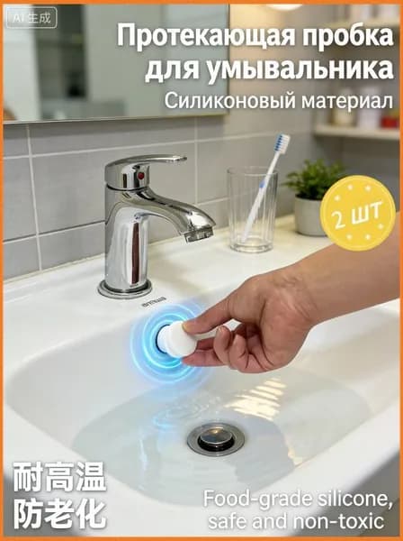 Универсальная силиконовая заглушка для отверстия перелива раковины, предотвращающая протекание, популярный набор из 2 штук в белом цвете