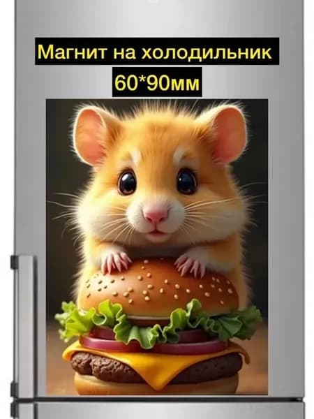 Магнит на холодильник Хомяк с бургером