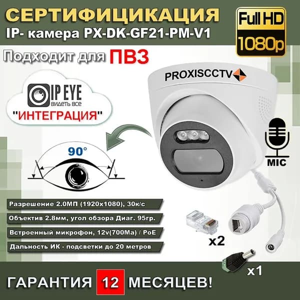 IP видеокамера PX-DKGF21PMV1 с разъемами для ПВЗ на ipeye