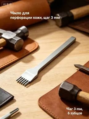 Строчный пробойник плоский для кожи шаг 3мм,Пробойник для кожи,сталь,1 шт
