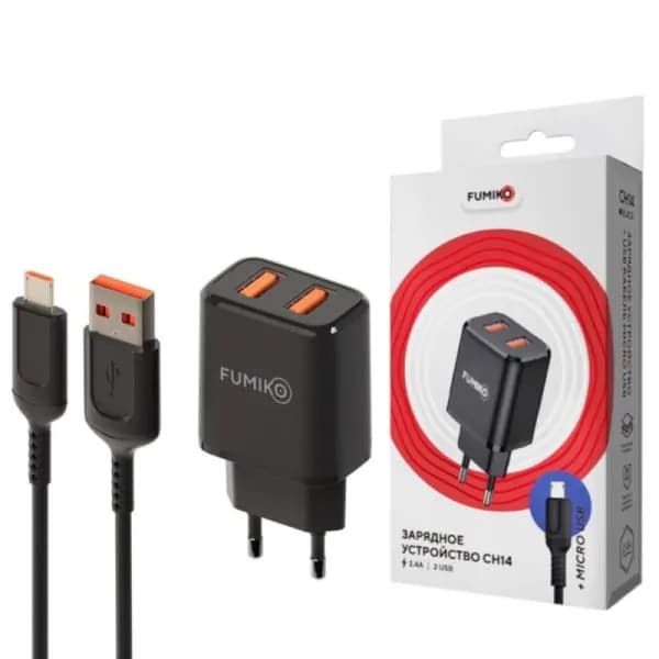 СЗУ-2USB Micro FUMIKO CH14 *1м, 2.4А, Black FCH14-06