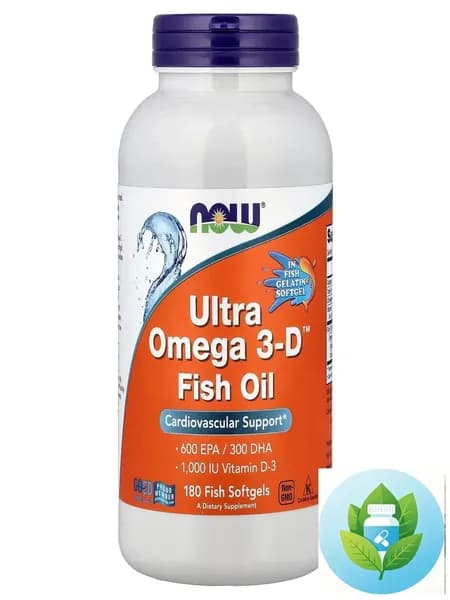 NOW Foods, Ultra Omega 3-D Рыбий жир, 600 EPA/300 DHA, Fish Oil, 180 софтгелей