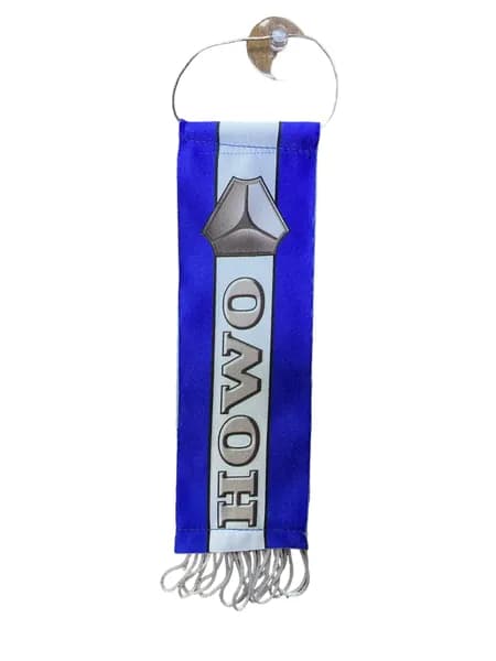 Вымпел HOWO двусторонний 5.5 х 20 см на присоске синий с бахромой/ аксессуар для грузового авто/ вымпел на присоске в машину