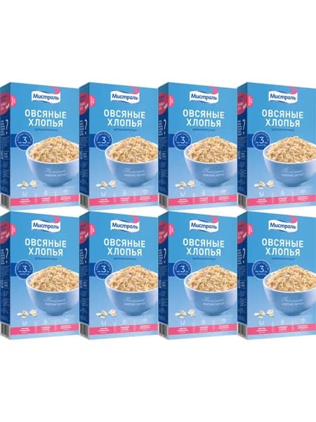 Хлопья Мистраль Овсяные цельнозерновые 400 г, набор: 8 штук