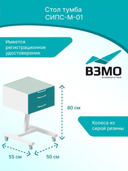 Стол инструментальный процедурный специальный СИПС-М-01 (2 ящика), цвет: бирюзовый