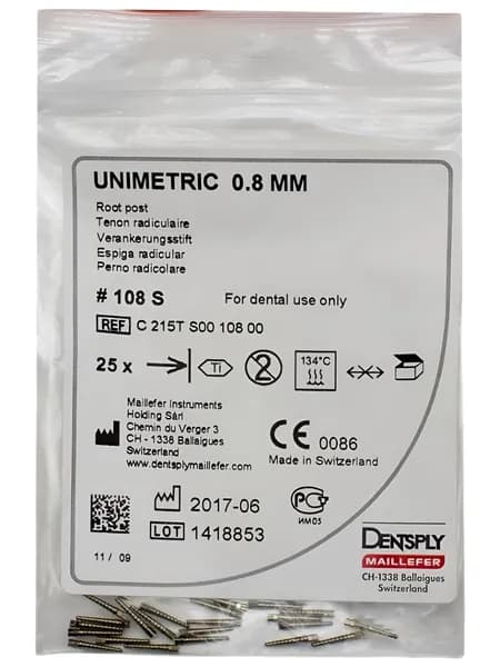 Штифты титановые Unimetric 108 S белые 25 шт d 0,8 мм l 7,5 мм