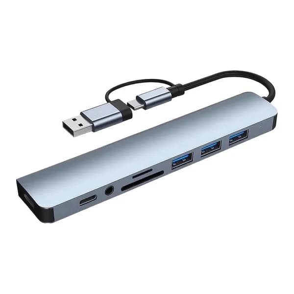 Хаб USB-C 7в1, адаптер для ноутбука, разветвитель с портами USB-A и HDMI, ABS пластик, серый