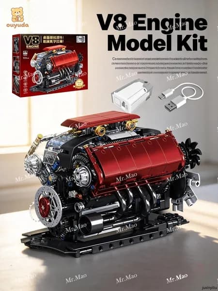Конструктор V8 Engine Model Kit (773 детали) Механический двигатель для сборки, , рабочие поршни, динамическая модель(Статическая версия)