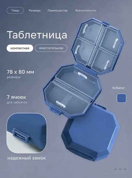 Таблетница на день, синий