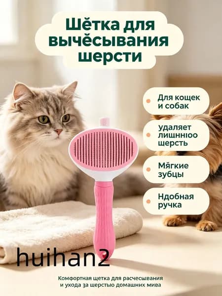 Милая расческа для кошек и маленьких собак самоочистка, тонкие зубья, антистатик, нежный розовый