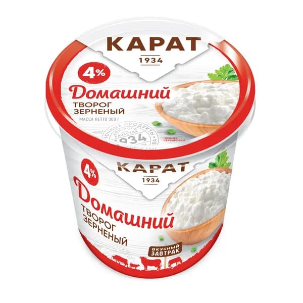 Творог зерненый Карат Домашний 4%, 300г