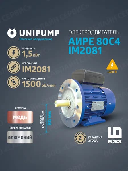 Электродвигатель 220В АИРЕ 80C4 IM2081 (1,5 кВт/1500 об/мин)