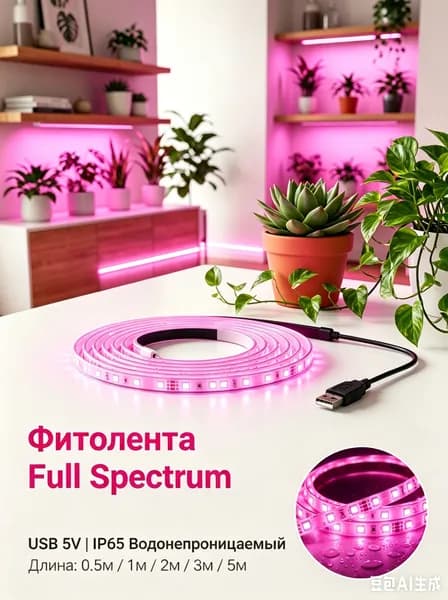 Светодиодная лента 10 Вт, IP65, Розовый, 1 шт