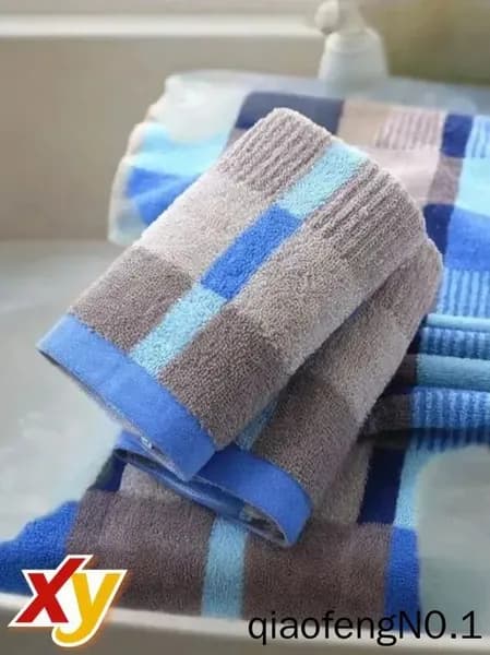 Полотенце банное 35x75 см, хлопок, белый, синий, 1 шт