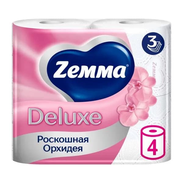 Туалетная бумага Орхидея Deluxe Zemma 4 рулонов 3 слоя
